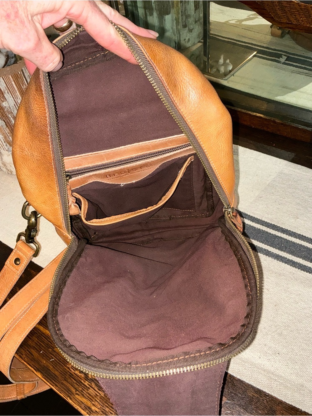 Bed Stu Leather Beau Unisex Backpack Sling Bag Tan Rustic MSRP $260 - Picture 13 of 14